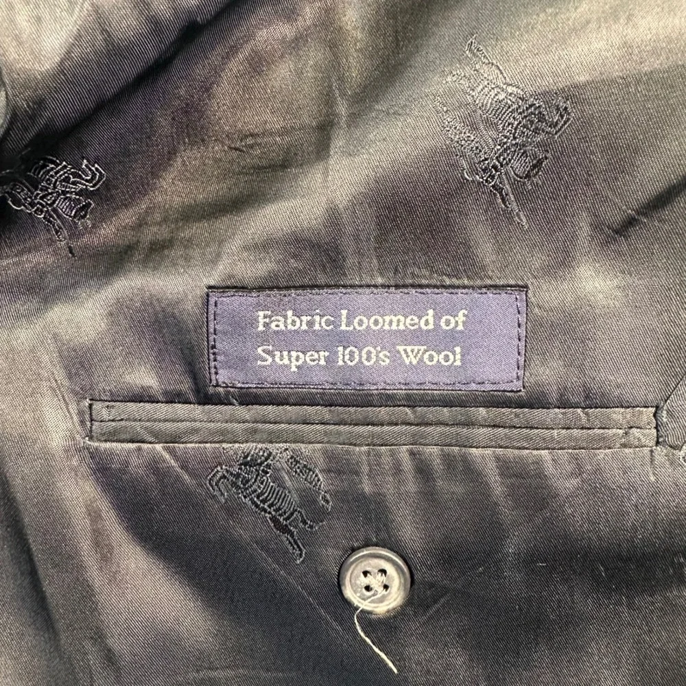 Burberrys Wool Blazer Jacket Men 50L Blue Suit Coat Metal Gold Button Union Made